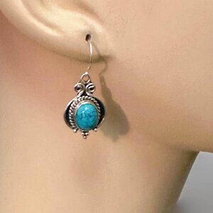 Turquoise Earrings, Sterling Silver, Pierced, Dangle Earrings, Ear Wires, Boho